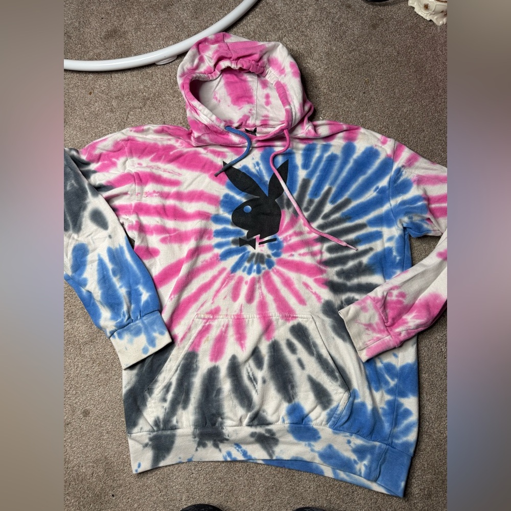 PLAYBOY Pink, Blue & White Tie-Dye Hoodie